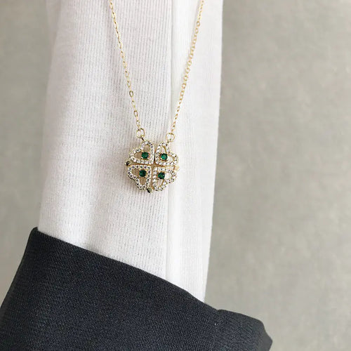 Collar Personalizado de Corazón de Trébol de Cuatro Hojas y Circonita en  925 plata