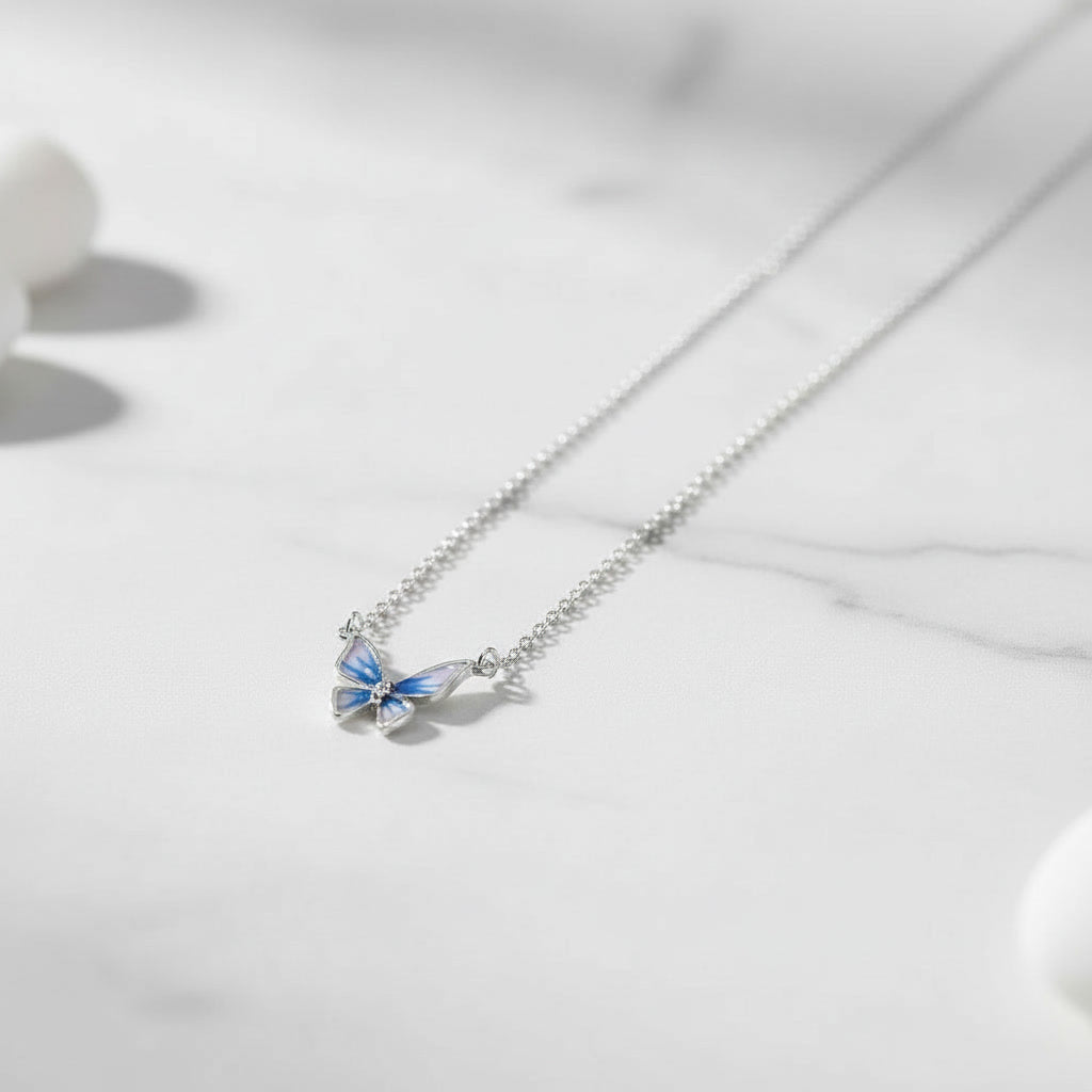 Collar de Mariposa en Gradiente Azul con Plata 925