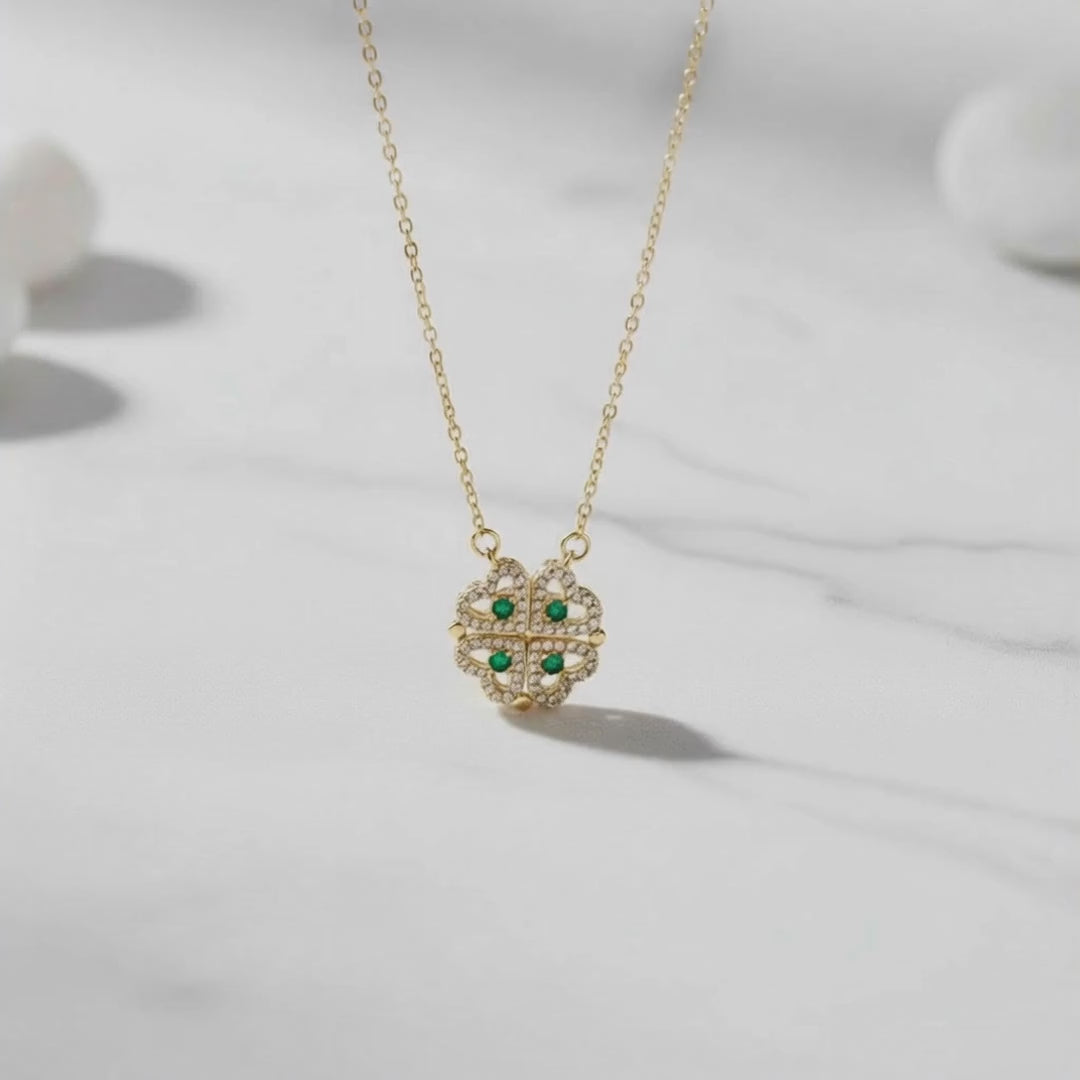 Collar Personalizado de Corazón de Trébol de Cuatro Hojas y Circonita en  925 plata